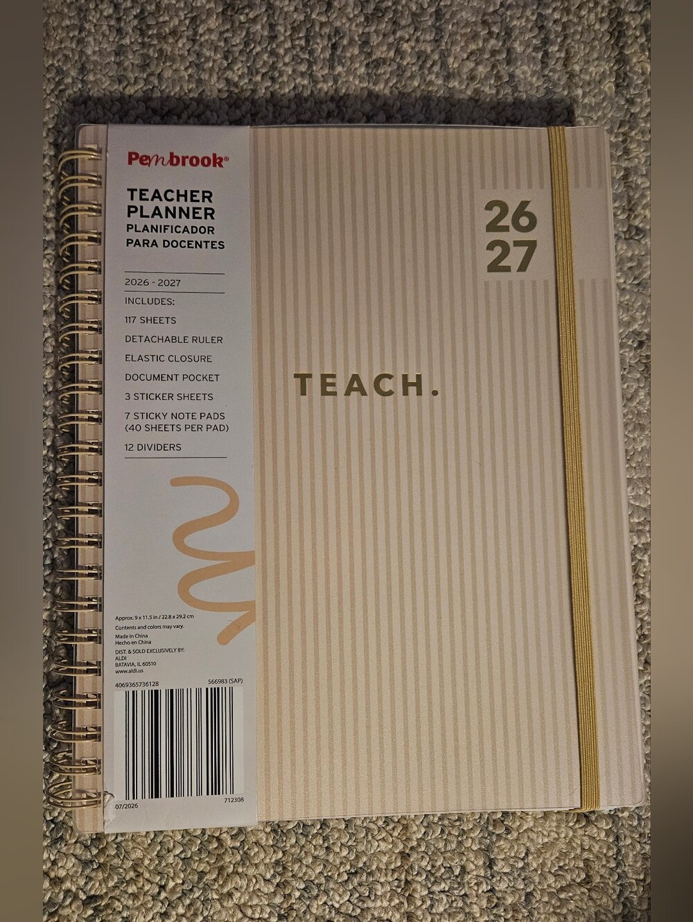 Aldi Pembrook Teacher Planner 2026 2027 Cream Gold Tan
